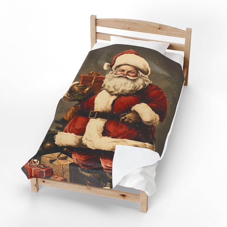 St. Nicholas Santa Claus Blanket, Catholic Christmas Gift, Vintage Holy Card Throw Blanket for Family image 7