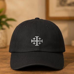 Jerusalem Cross Embroidered Dad Hat, Catholic Baseball Cap Gift for Men, Templar Knight Christian Cap
