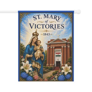 St. Mary of Victories Garden Flag, Catholic Outdoor Banner, Marian Devotional Flag for Home Shrine image 2