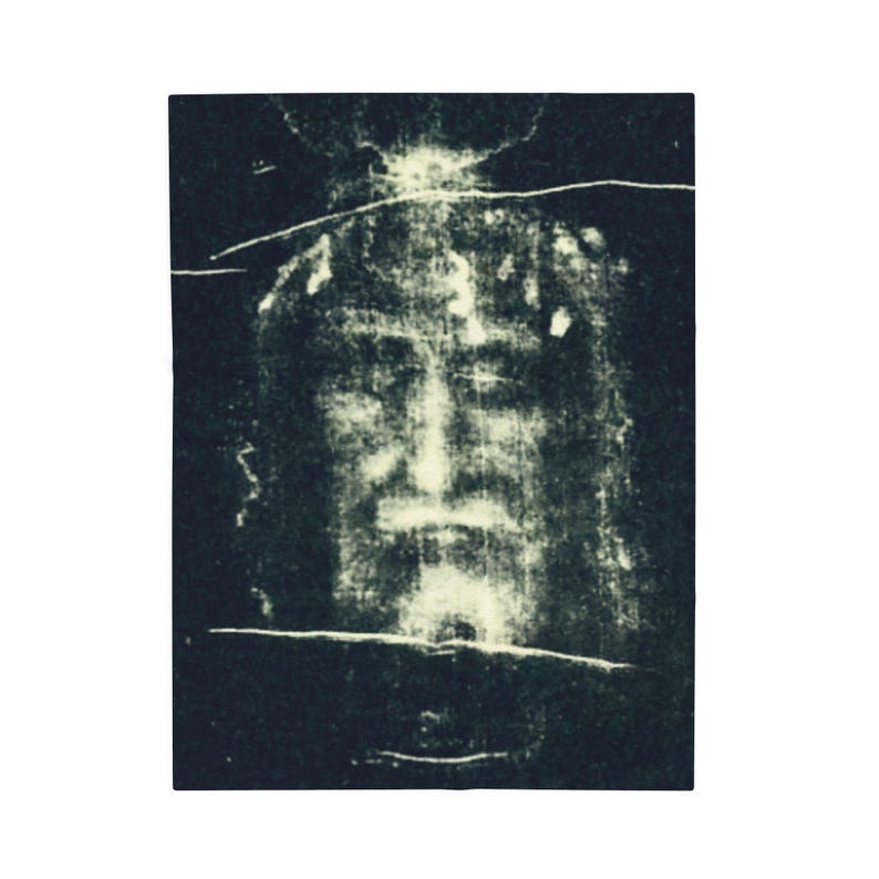 Shroud of Turin Blanket, Holy Face of Jesus Catholic Throw, Devotional Gift for Catholic Home or Prayer Room image 3