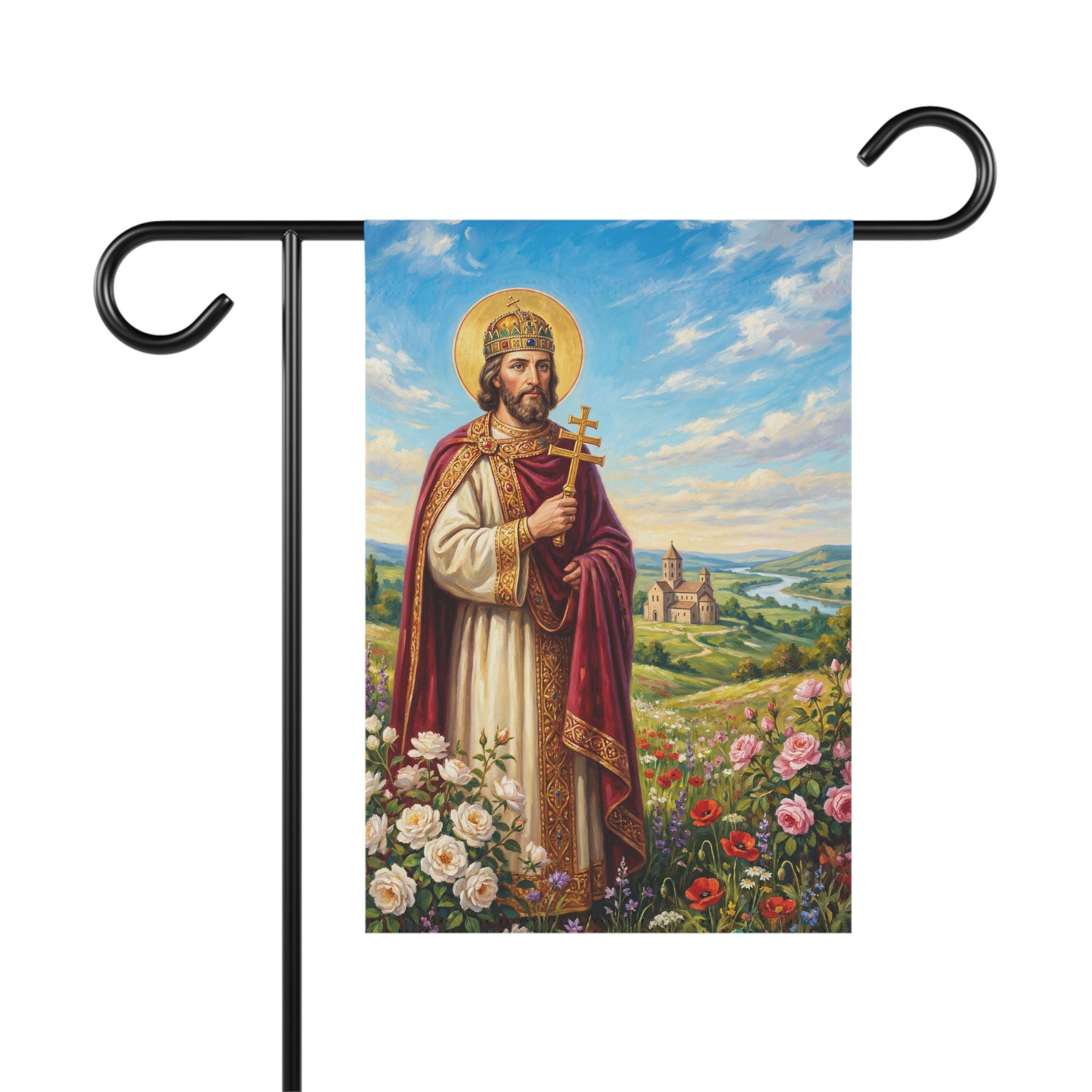 St. Stephen of Hungary Garden Flag, Hungarian Catholic Patron Saint Banner, Traditional Catholic Outdoor Decor
