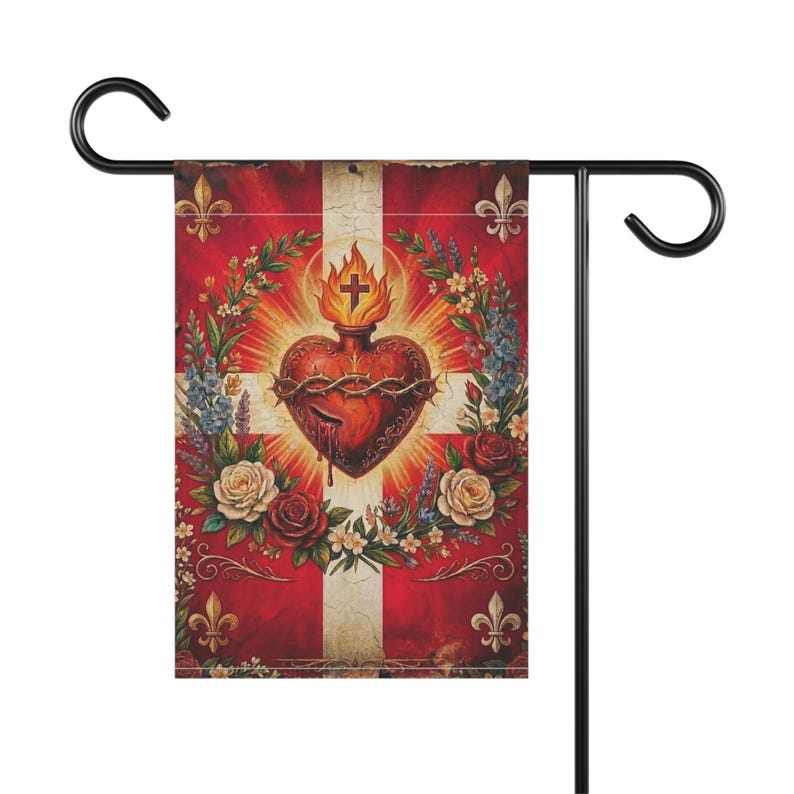 Sacred Heart of Jesus Garden Flag, Traditional Catholic Outdoor Banner, Devotional Catholic Home Decor Gift image 3