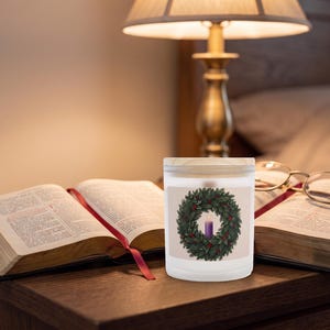 Another view of First Sunday of Advent frosted glass candle