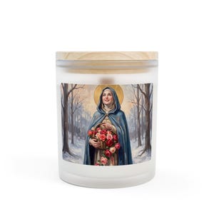 Saint Elizabeth of Hungary Wooden Wick Candle, 11oz Frosted Glass, Hospital Worker Gift image 2