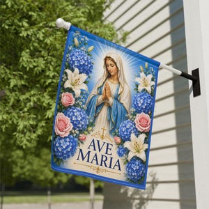 Ave Maria Virgin Mary Garden Flag | Religious Outdoor Banner, Floral Shrine image 5