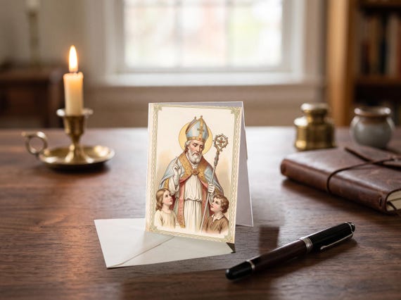 Saint Nicholas Day Greeting Card, Vintage Holy Card Design, Feast Day December 6