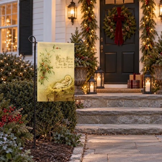 Nativity Garden Flag, Catholic Christmas Outdoor Banner, Holy Family Devotional