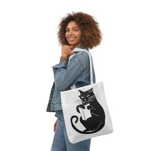 Mom Gift Mother's Day Black Cat with Book Canvas Tote Bag, Music Bag, Grocery Bag, School Bag, Pet Lover, Cat Lover, Book Lover