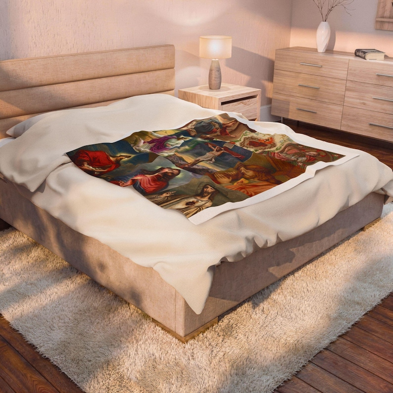 Sacred Heart of Jesus Blanket, Catholic Devotional Throw, Marian Collage Plush Blanket Gift image 7