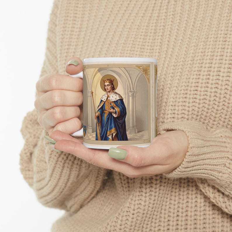 Saint Louis Rome of the West Mug, Catholic King Devotional Coffee Cup, Traditional Sacred Art image 7