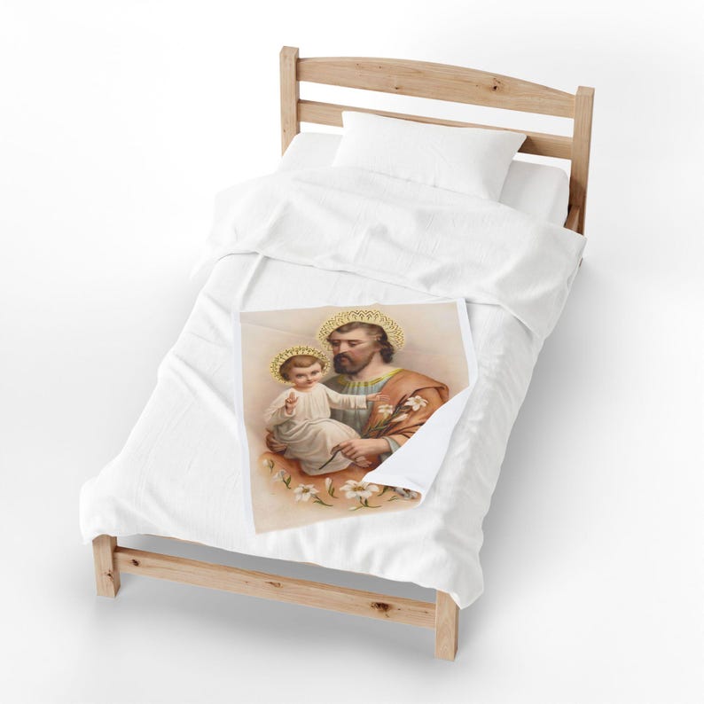 Sacred Art St. Joseph Blanket, Catholic Holy Family Velveteen Throw for Prayer or Home image 13
