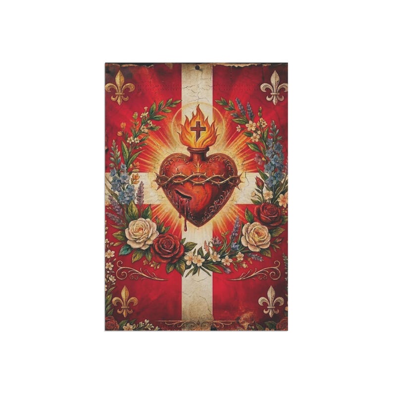 Sacred Heart of Jesus Garden Flag, Traditional Catholic Outdoor Banner, Devotional Catholic Home Decor Gift image 4