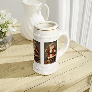 Old Fashioned Santa Claus Stein Mug, St. Nick Christmas Gift for Dad Mom Grandpa Grandma, Gold Trim Holiday Beer Mug image 5