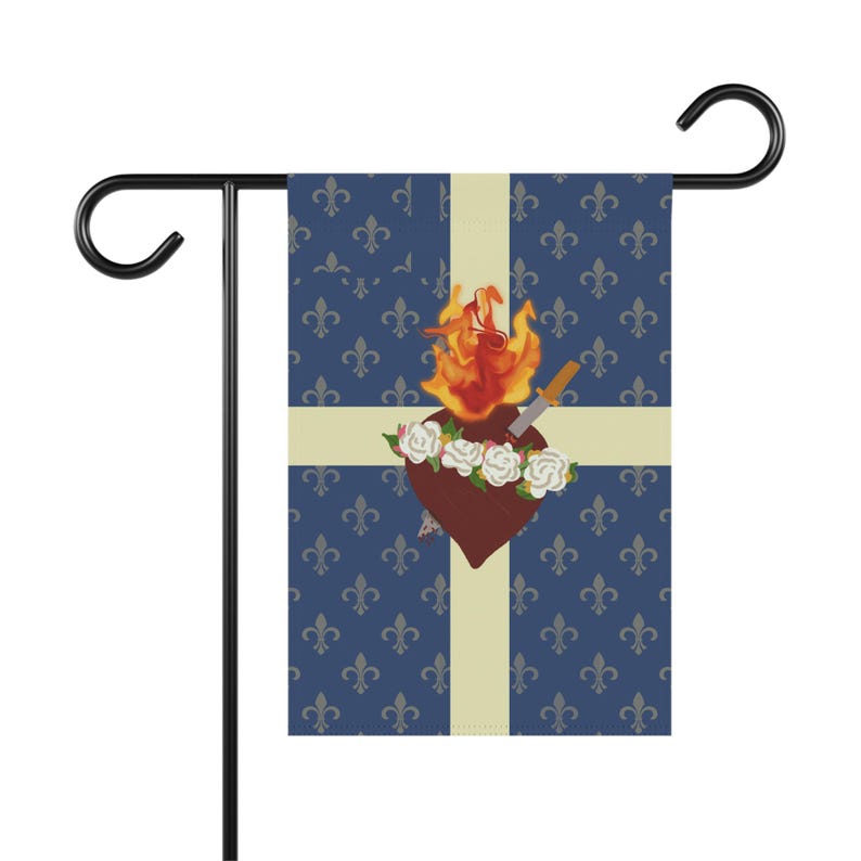 Immaculate Heart of Mary Flag / Garden Banner - French Blue, Catholic Devotion, Outdoor Decor image 1