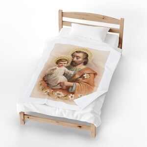 Sacred Art St. Joseph Blanket, Catholic Holy Family Velveteen Throw for Prayer or Home image 12