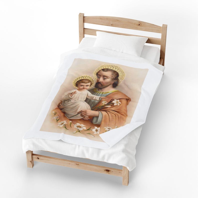 Sacred Art St. Joseph Blanket, Catholic Holy Family Velveteen Throw for Prayer or Home image 12