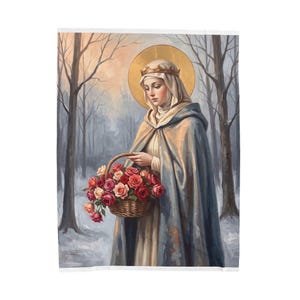 Couverture en velours Sainte Élisabeth de Hongrie, jeté de prière doux pour la maison catholique image 4