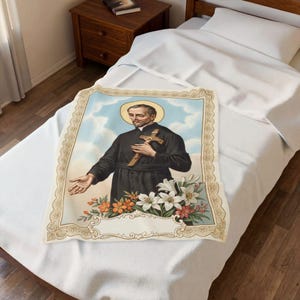 Saint Peter Claver Plush Throw Blanket, Catholic Priest Missionary Gift, Soft Velveteen Sacred Art image 8