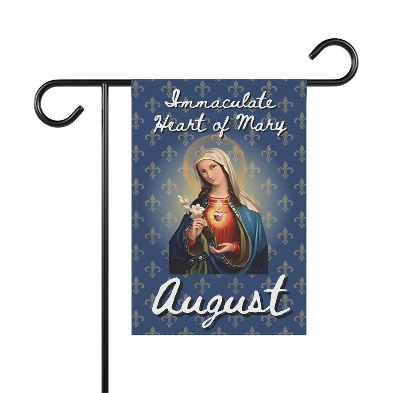 Immaculate Heart of Mary Garden Flag, Catholic Outdoor Banner, Marian Devotional Gift for Mom, Grandma, or Priest image 3