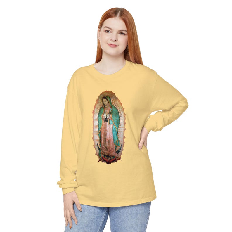 Our Lady of Guadalupe Long Sleeve Shirt, Catholic Gift for Him or Her, Marian Devotional Apparel image 2