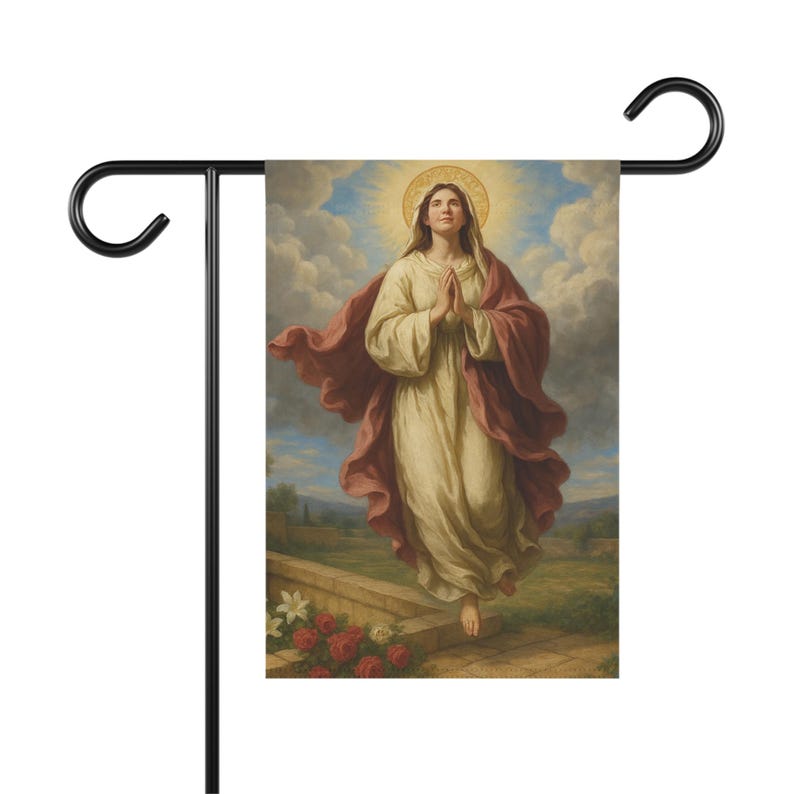 Assumption of Mary Garden Flag, Outdoor Catholic Yard Banner, Marian Devotional Gift for Home or Prayer Garden image 2