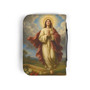Assumption of Mary Bible Cover, Catholic Gift for Mom or Confirmation, Marian PU Leather Zip Bible Case image 12