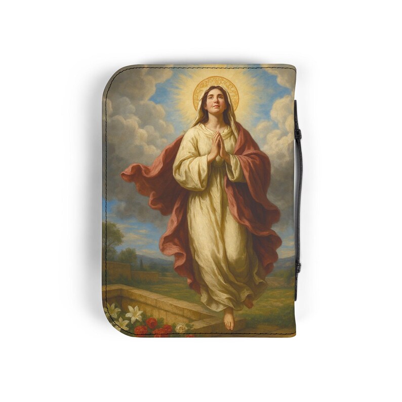 Assumption of Mary Bible Cover, Catholic Gift for Mom or Confirmation, Marian PU Leather Zip Bible Case image 12