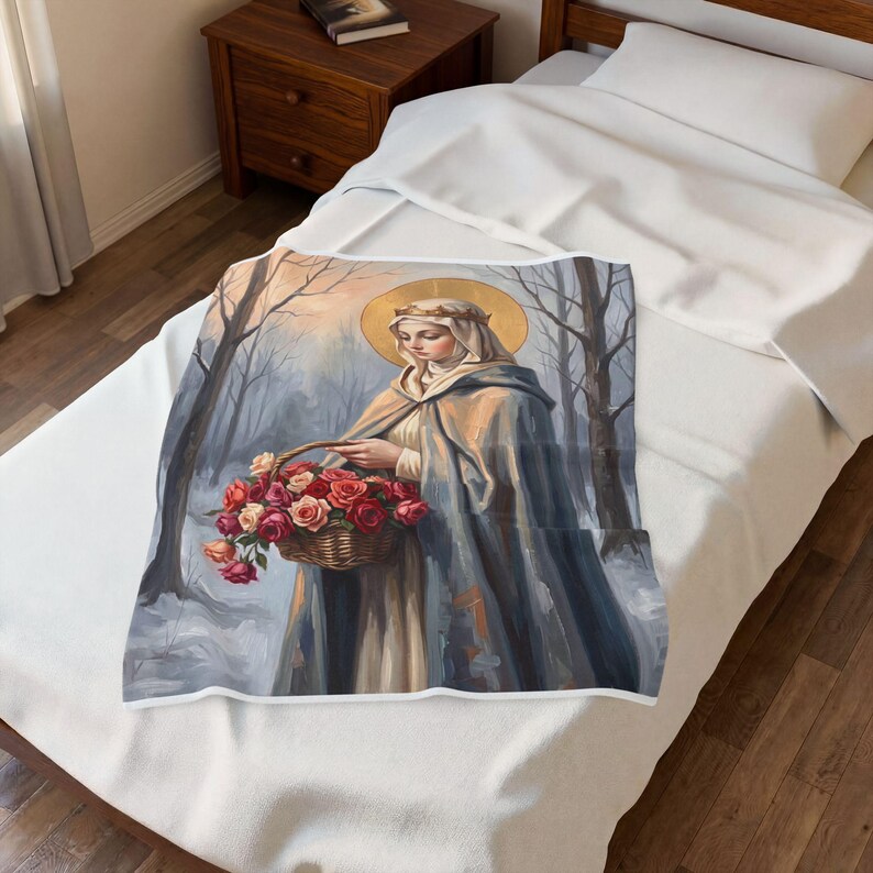 Couverture en velours Sainte Élisabeth de Hongrie, jeté de prière doux pour la maison catholique image 8