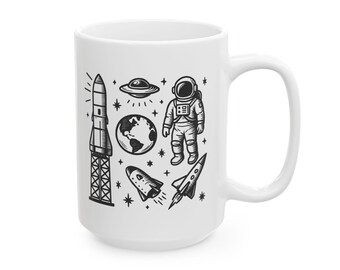 Caneca do Programa Espacial dos anos 60, com Foguetes e Astronautas, Ideal para Amantes do Espaço ou Estudantes de Ciências