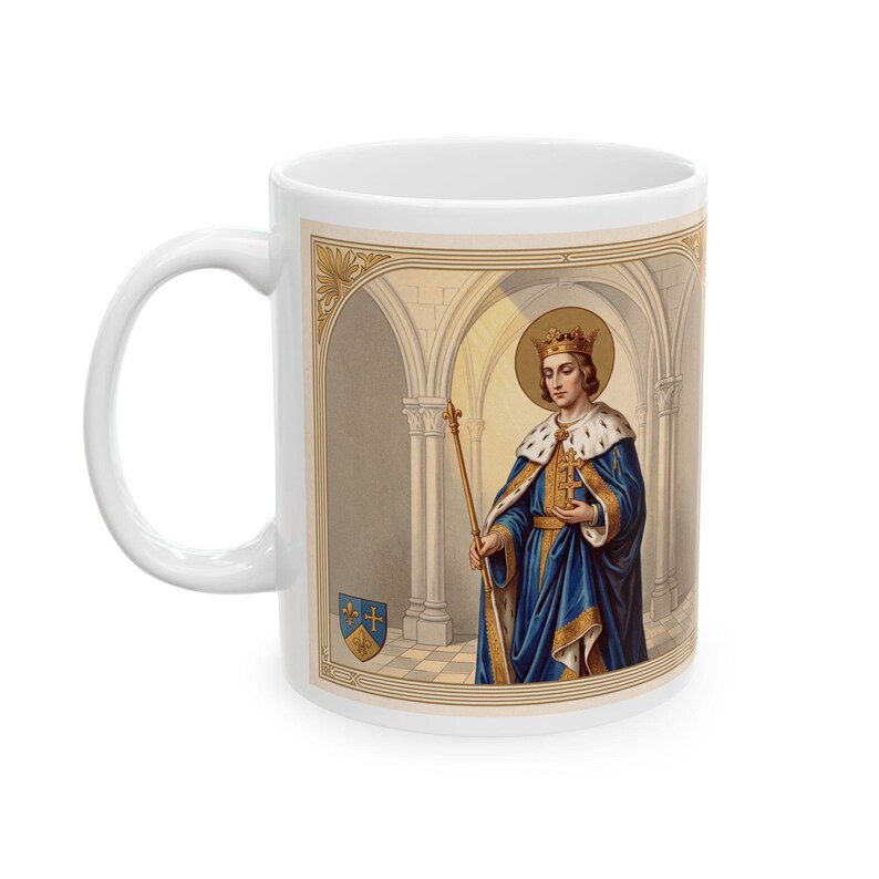 Saint Louis Rome of the West Mug, Catholic King Devotional Coffee Cup, Traditional Sacred Art image 2