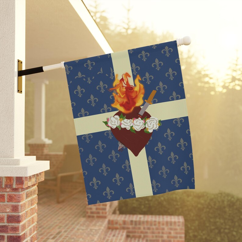 Immaculate Heart of Mary Flag / Garden Banner - French Blue, Catholic Devotion, Outdoor Decor image 8