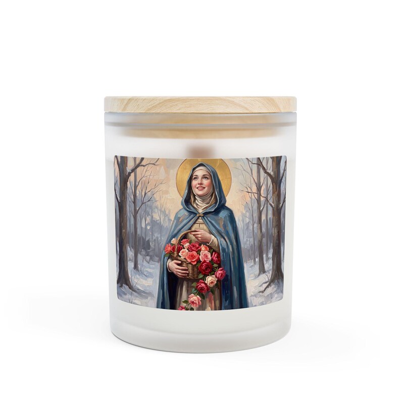 Saint Elizabeth of Hungary Wooden Wick Candle, 11oz Frosted Glass, Hospital Worker Gift image 19