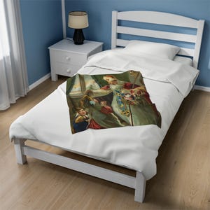 St. Nicholas Santa Claus Catholic Blanket, Vintage Holy Card Christmas Gift, Plush Throw for Catholic Home image 3