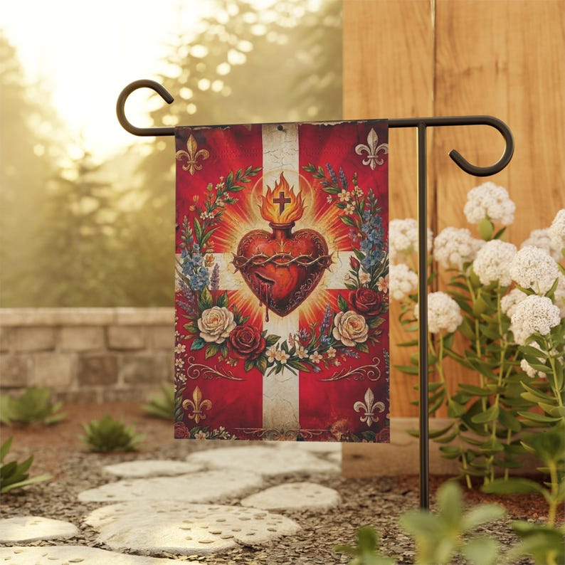 Sacred Heart of Jesus Garden Flag, Traditional Catholic Outdoor Banner, Devotional Catholic Home Decor Gift image 5