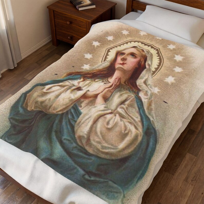 Virgin Mary Velveteen Plush Blanket, Marian Catholic Throw Blanket, Our Lady Devotional Gift for Catholic Home or Prayer Space image 8