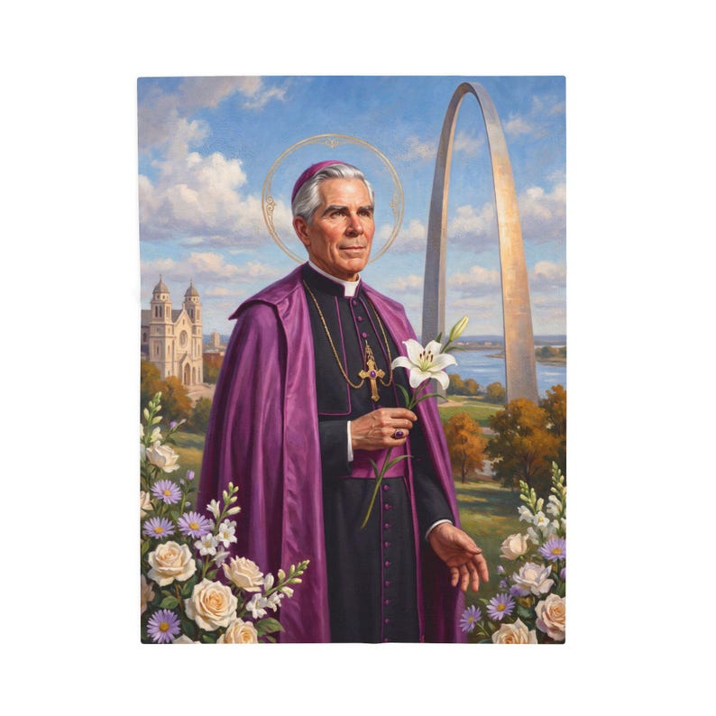 Blessed Fulton Sheen Blanket, Catholic Plush Throw, Archbishop Sheen Evangelization Keepsake Gift image 2