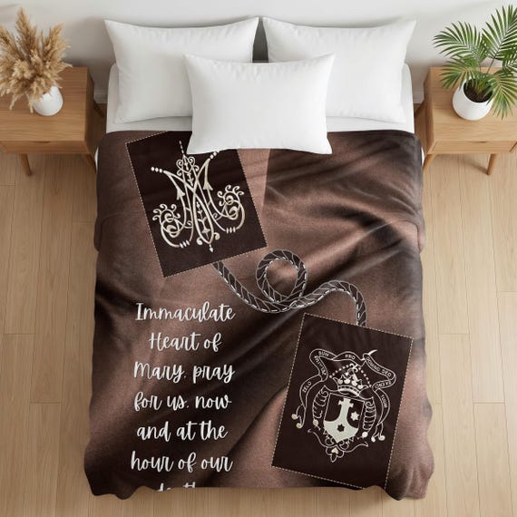 OCDS Brown Scapular Blanket, Secular Discalced Carmelite Gift, Immaculate Heart of Mary Prayer, Catholic Velveteen Throw
