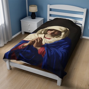 Coperta della Vergine Maria (USA) Peluche in velluto, Nostra Signora, Regalo cattolico, Madre di Dio, Adatta per essere appesa alla parete, Regalo per il sacerdote, Festa della mamma