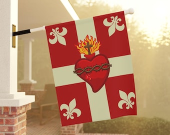 Sacred Heart Fleur-de-Lis katolsk trädgårdsflagga, traditionell andaktsbanderoll för utomhusbruk, Jesusgåva för katolska hem