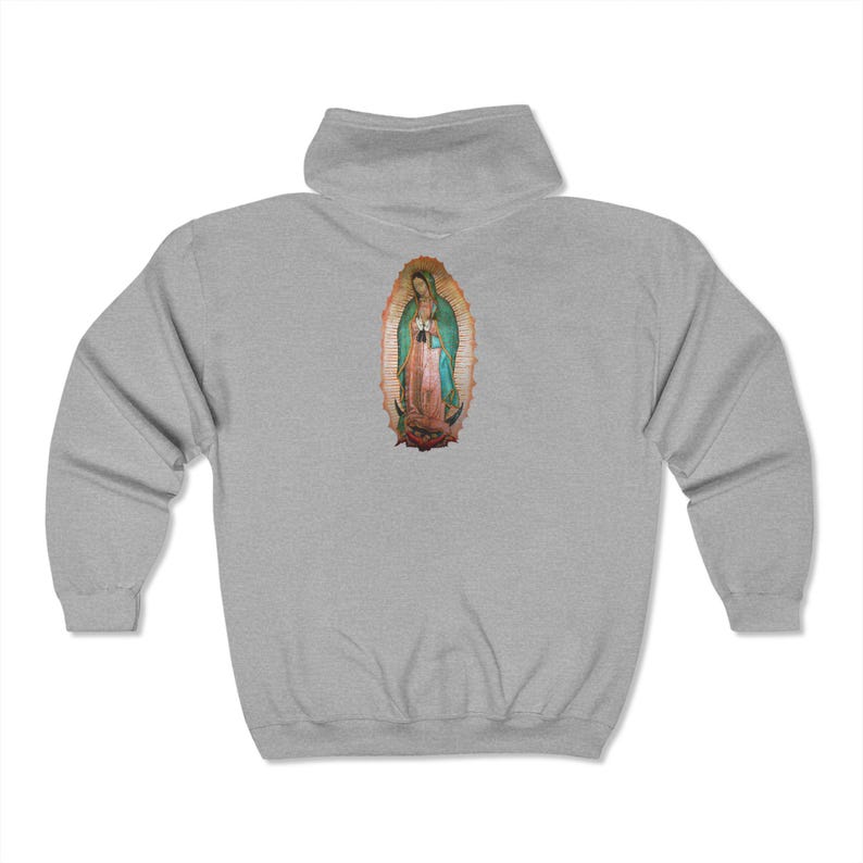 Our Lady of Guadalupe Jerusalem Cross Full Zip Hoodie, Catholic Gift for Him or Her image 4