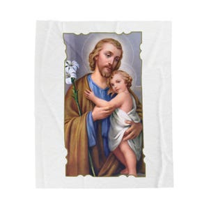 Lilies of St. Joseph Velveteen Blanket, Catholic Nursery Throw, Godfather or New Baby Baptism Gift image 6