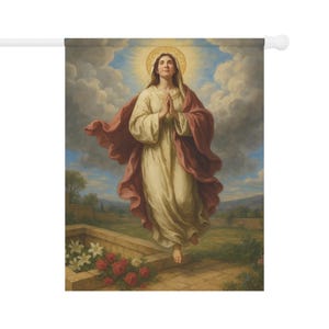 Assumption of Mary Garden Flag, Outdoor Catholic Yard Banner, Marian Devotional Gift for Home or Prayer Garden image 6