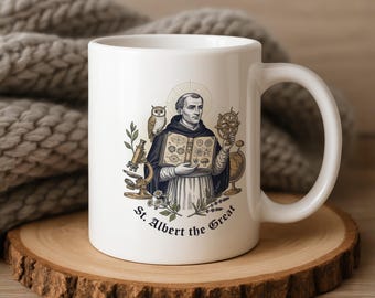 Tazza di Sant'Alberto Magno, regalo per studenti, santo cattolico scienziato, tazza da caffè che unisce fede e scienza.
