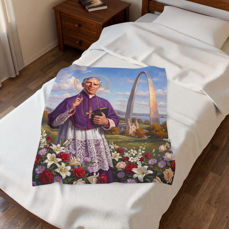 Blessed Fulton Sheen Velveteen Blanket, Soft Catholic Throw, Gift for Prayer Corner or Home image 8