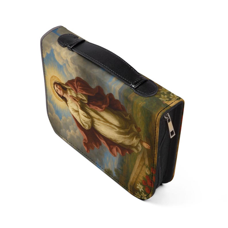 Assumption of Mary Bible Cover, Catholic Gift for Mom or Confirmation, Marian PU Leather Zip Bible Case image 8