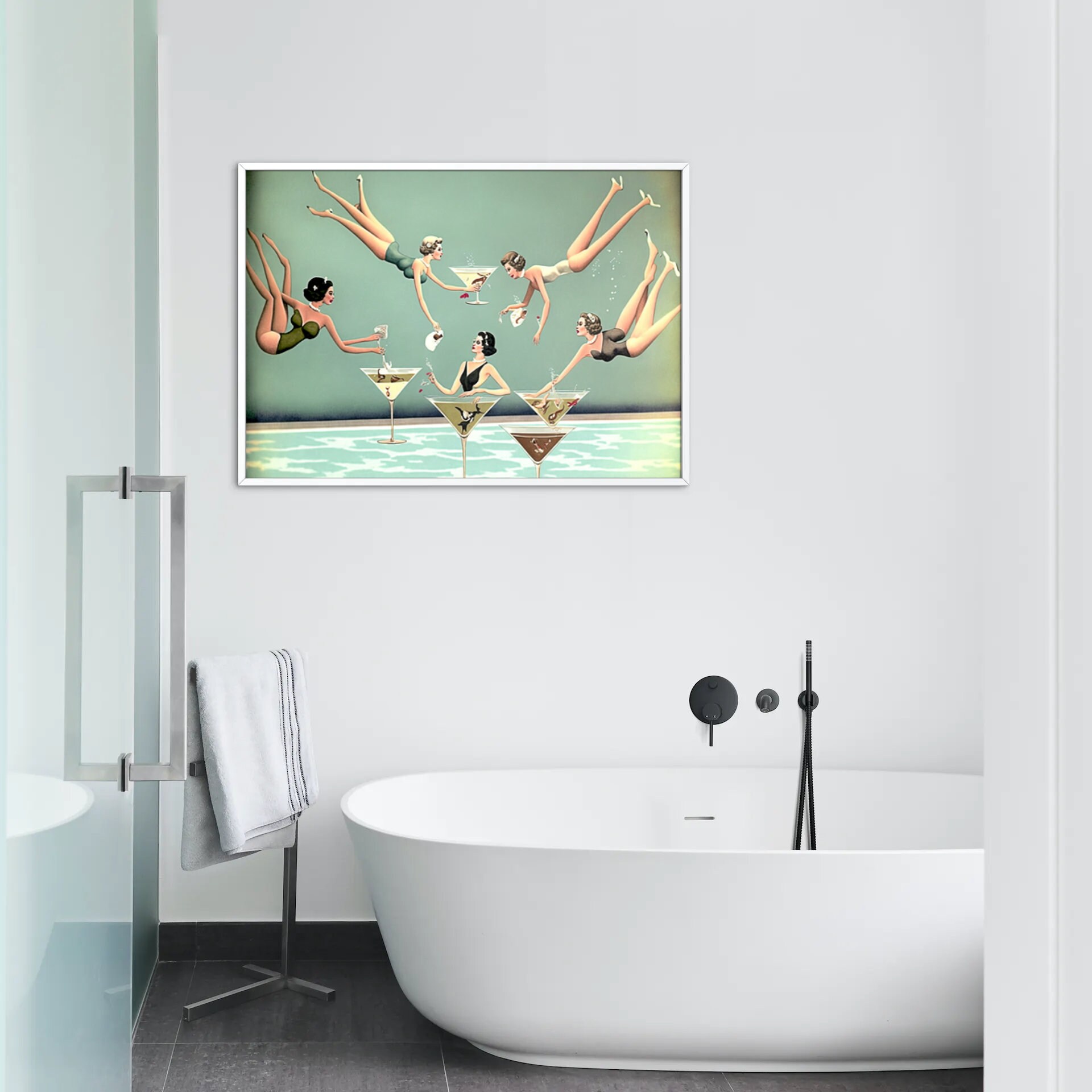 Vintageinspired Woman Diving Into Martini Glass Digital Etsy