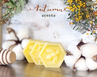 Fall Scented Pure Beeswax Melts - Autumn Beeswax Melts - Honeycomb & Bee Shaped Wax Tarts - Scented 100% Beeswax Melts - Pack of 6