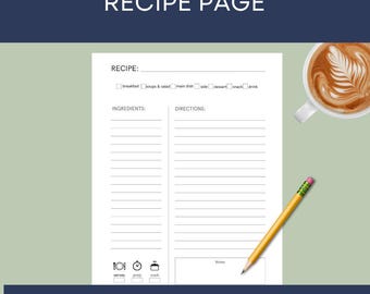Recipe Sheet Printable, Digital Download, Kitchen Organization, Country Home, Homestead Kitchen, Black and White,