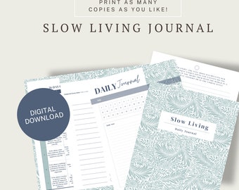 Slow Living Journal, Printable Digital Download, Simple Living, Wellbeing, Mindfulness, Intentional, Gratitude Journal, Self-Care, Organizer