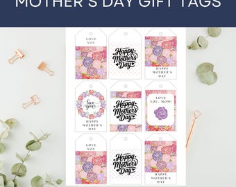 Modern Rose Mother’s Day Gift Tags Printable – Bold Floral PDF Instant Download